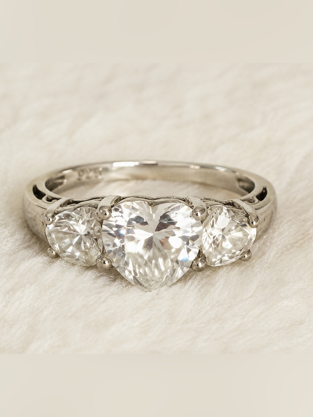 JCM 925 Sterling Silver Heart CZ Three Stone Ring Size 8